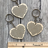 Stitchable Wooden Heart Keychains (Set of 3) with Rose/Rainbow patterns