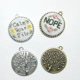 Stitchable Cross Stitch or Embroidery Pendants with Tree- Set of 2
