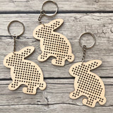 Stitchable Wooden Bunny Keychains (Set of 3) with sample patterns