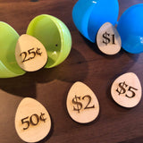 Easter Egg Tokens: 20-25 Wooden Engraved Activity and Treat Egg Filler Coupons