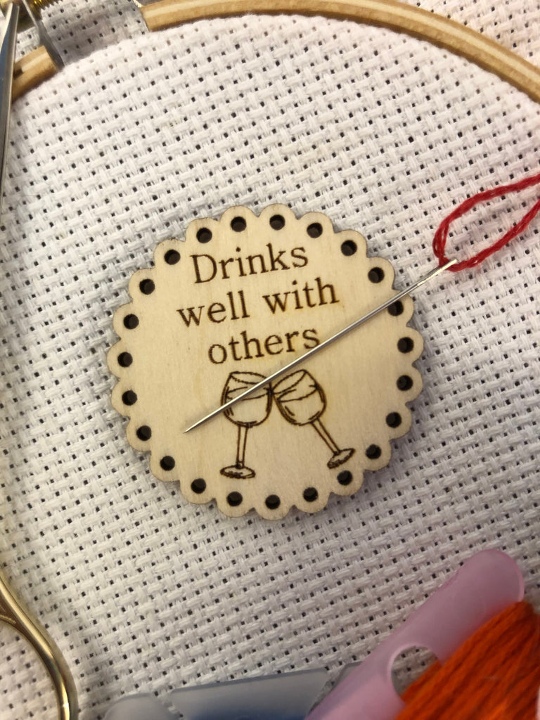 Drinks Well With Others Engraved Wooden Needle Minders