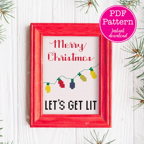 Let's Get Lit - Merry Christmas Sampler Cross Stitch Pattern